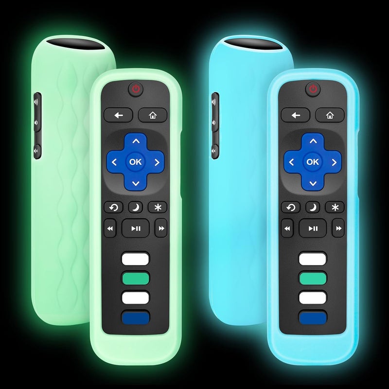 ENJOYLink for Roku-Remote-Cover,Compatible with All Roku TV Remote Glow in The Dark Silicone Protective Case Blue and Green 2-Pack - Image 1